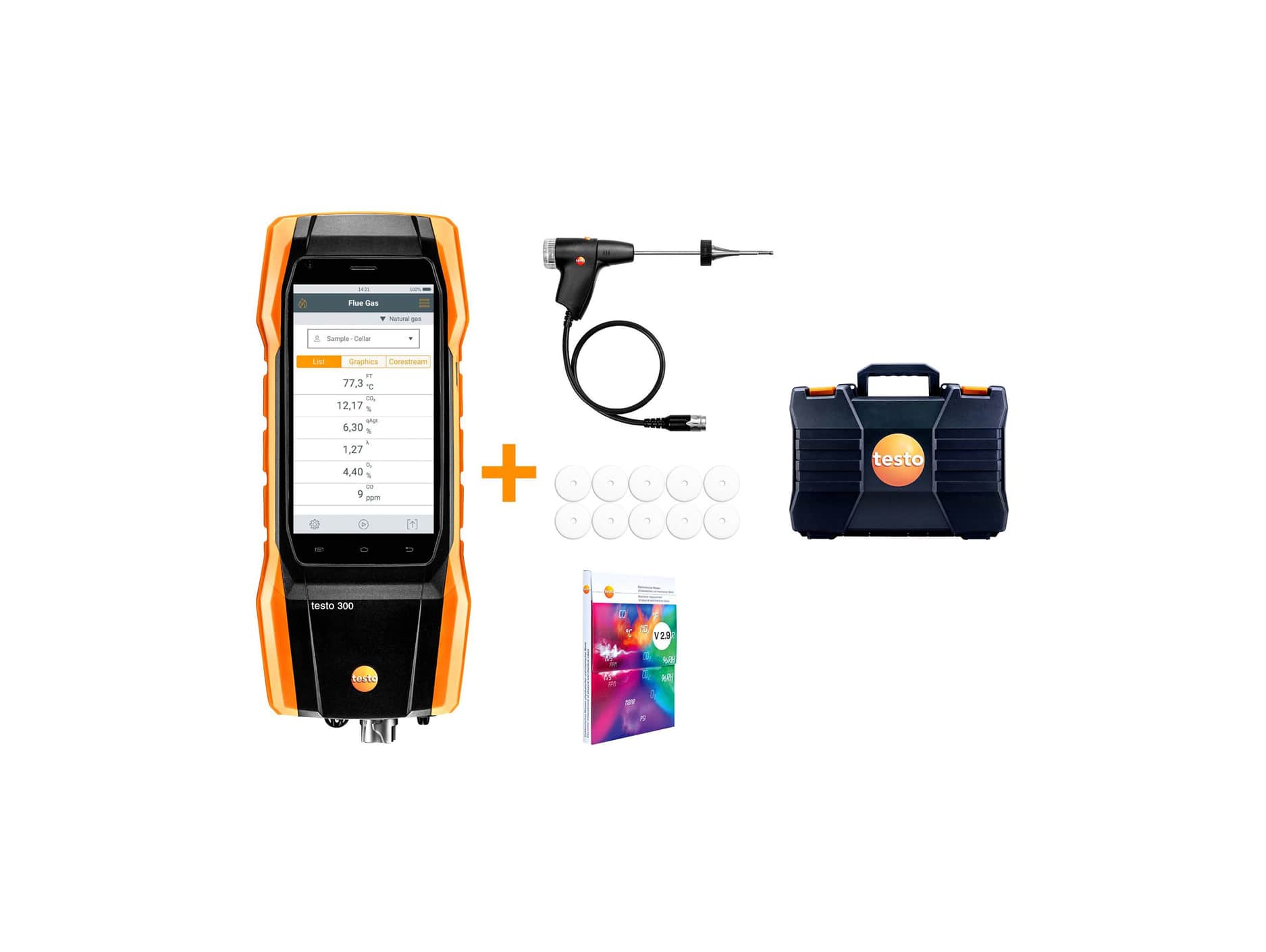 testo 300 Longlife kit 2 - Flue gas analyzer (O2, CO H2-compensated up to 30,000 ppm, NO - can be retrofitted)